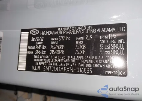 2022 Hyundai Santa Cruz Sel Premium z USA, uszkodzony, nr VIN 5NTJDDAFXNH016835